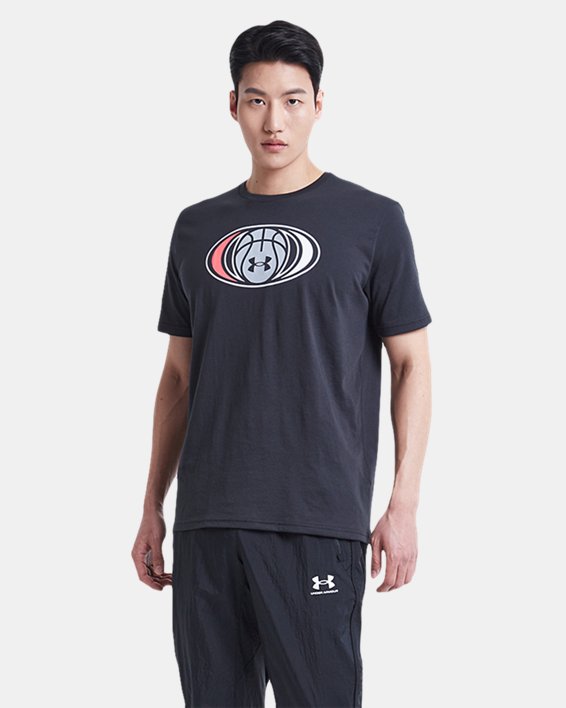 男士UA Basketball Logo短袖T恤, Black, pdpMainDesktop image number 2